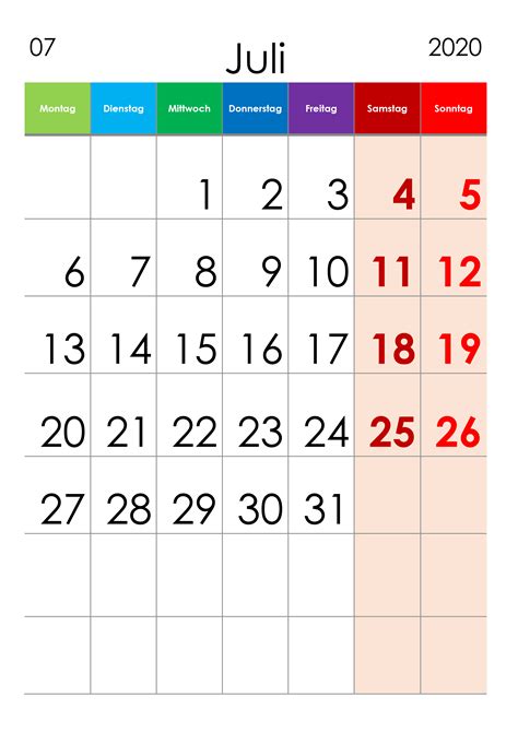 Kalender juli 2020.